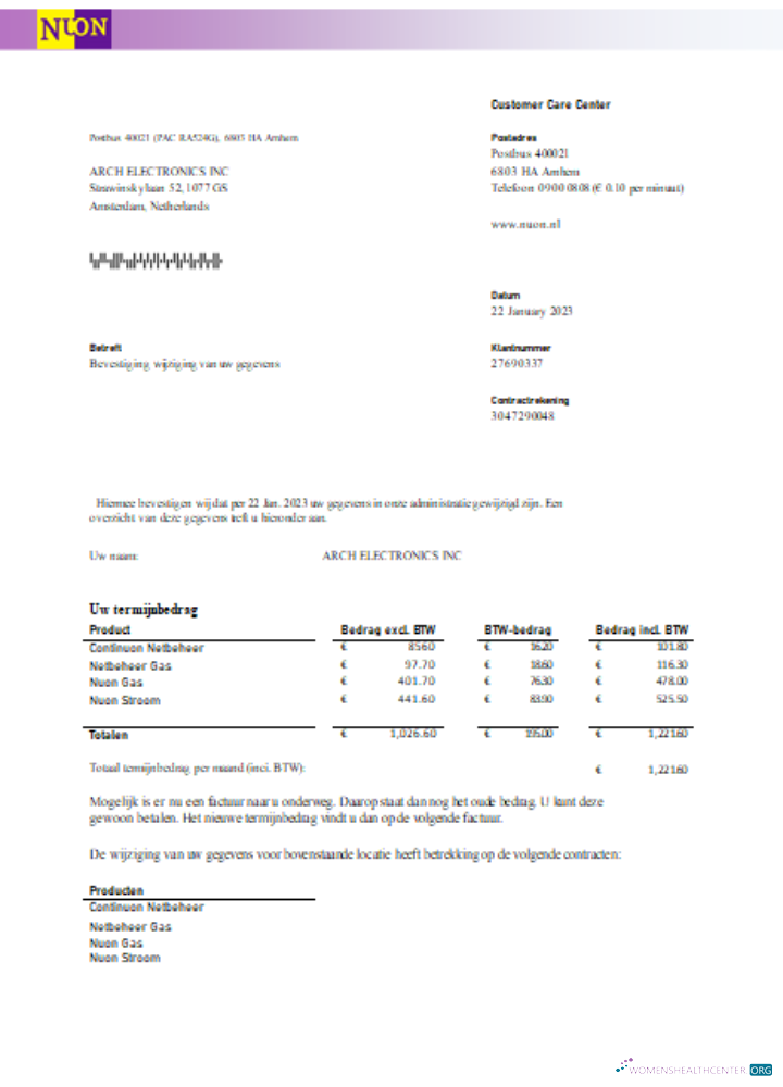 Download NUON gas utility business bill SCR Photoshop template